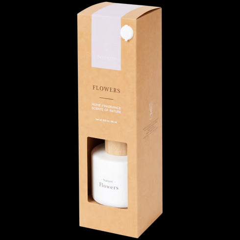 Odorizant de camera cu betisoare, Nature, sticla eleganta si minimalista cu capac din bambus, 80 ml, aroma Flori